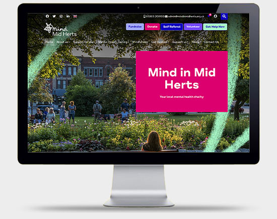 Computer monitor with image of Mind website template designed by C27 Media