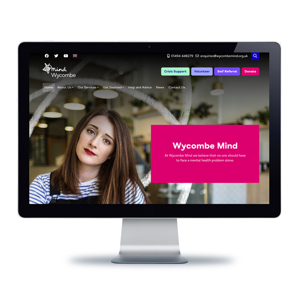 Image of Wycombe Mind website displayed on a computer monitor