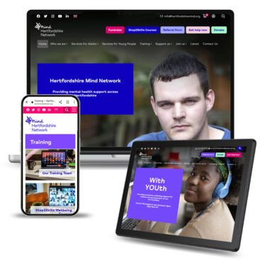 Image of Hertfordshire Mind Network websites displayed on various devices