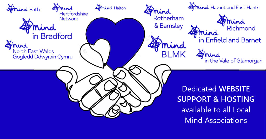 Image of hands holding a heart surounded by many local Mind logos