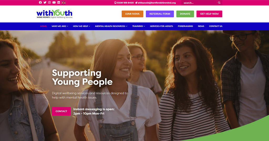 Screenshot of With Youth website by C27 Media