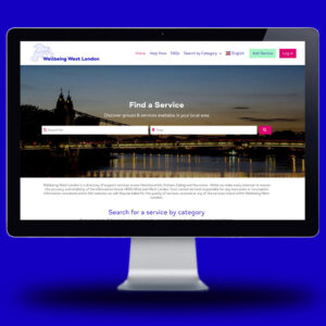 Image of Wellbeing West London Support Directory on blue background